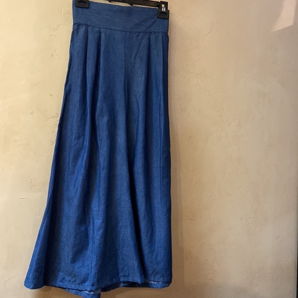 NWT Sz XS Brand Soft Chambray Denim Palazzo Pant Pleated Front Elastic Waist - Picture 3 of 7